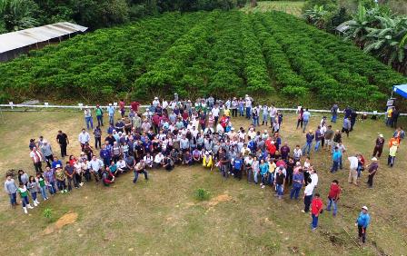 Participantes do Dia de Campo em frente da plantação de café da ASA.